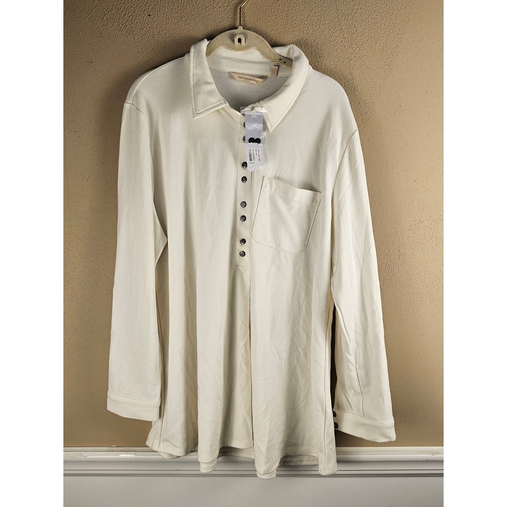 NWT Soft Surroundings Womens Ivory Pearl Take It Easy Tunic Top XL